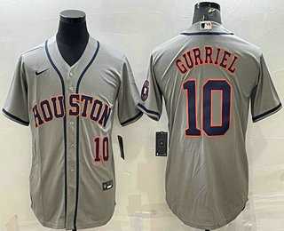 Men%27s Houston Astros #10 Yuli Gurriel Number Grey With Patch Stitched MLB Cool Base Nike Jersey->houston astros->MLB Jersey